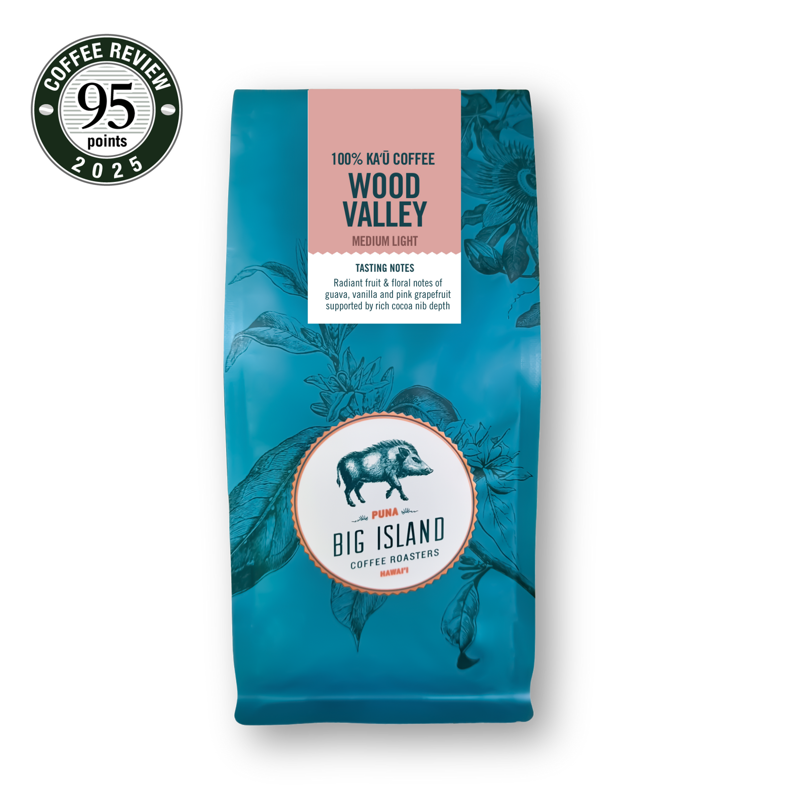 100% Wood Valley Kau coffee beans medium light